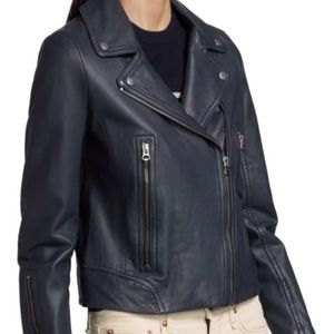 RAG & BONE Denim Blue Mack Leather Moto Jacket